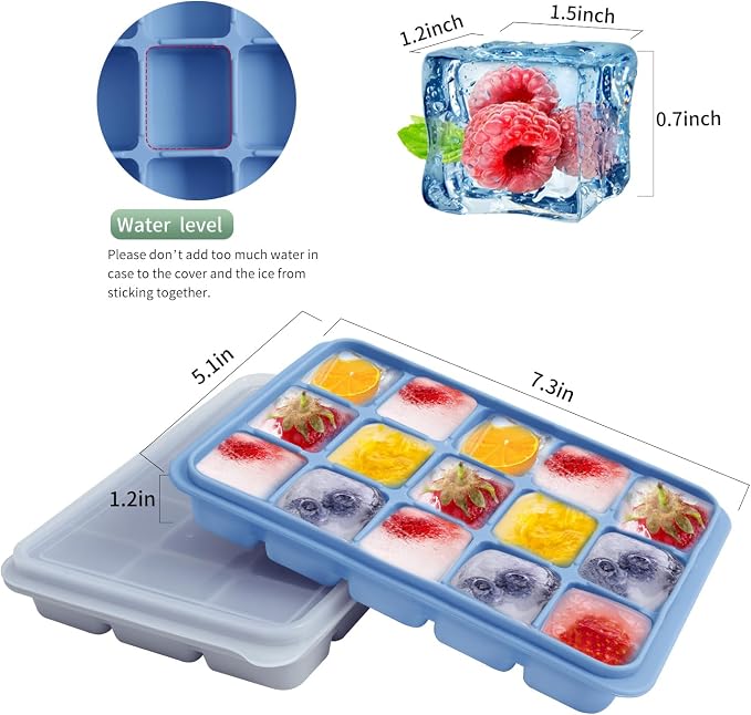 Ice Cube Trays Set of 2, Easy Release 15 Flexible Silicone Ice Cube Molds - Image 3