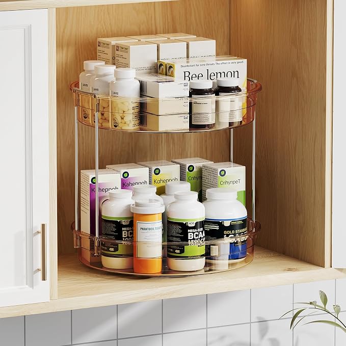 LAMU 2 Pack 2 Tier Lazy Susan Turntable Organizer 12'' Rotating Spice Rack - Image 5