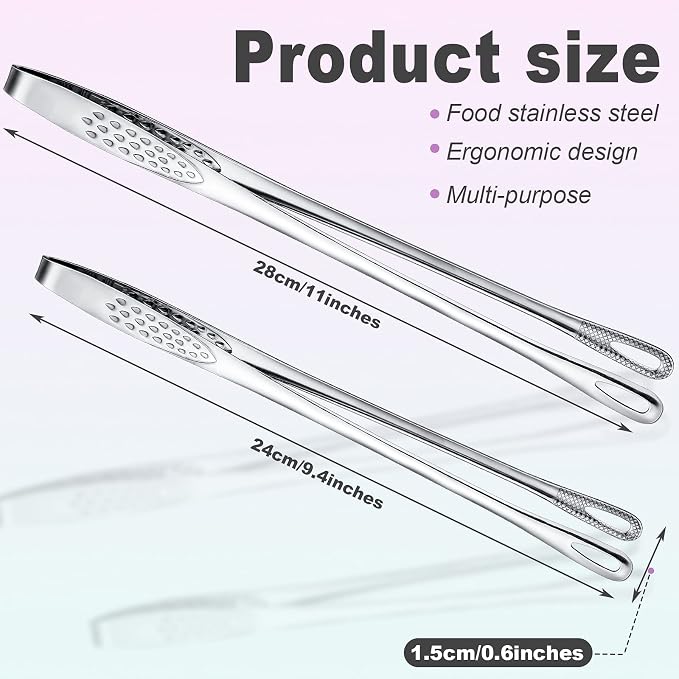 Geiserailie 3 Pcs 9.4inch Korean BBQ Tongs Stainless Steel Kitchen Tweezers - Image 2