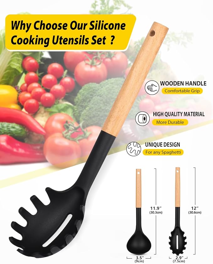 Silicone Pasta Fork and Ladle Spoon Set - Image 2