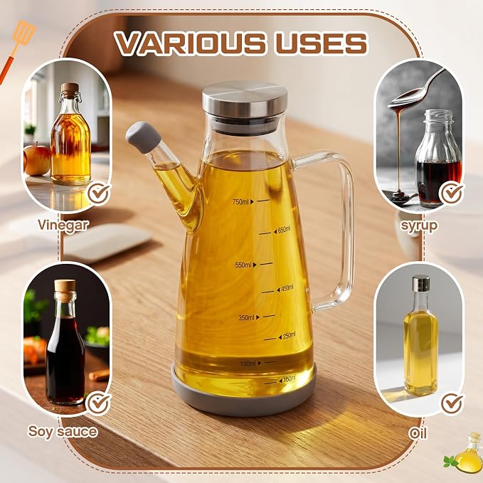 Zhehao 2 Pcs Glass Oil Bottle 25oz/750ml Cooking Oil Dispenser - Image 4