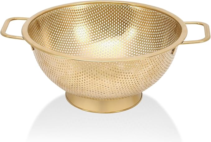 Gold Strainer for Kitchen, Stainless Steel Colander by Kteniy