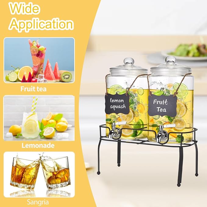 1 Gallon Glass Drink Dispenser Set of 2, Drink Dispensers - Image 7