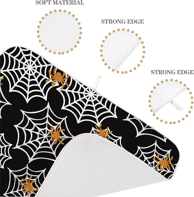 Halloween Dish Drying Mat 18x24 Inch Black Orange Golden Spider Webs Drying Mat - Image 3