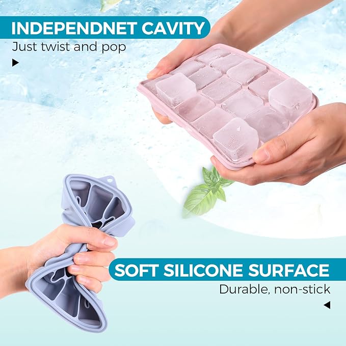 Silicone Ice Cube Trays with Lids 3-Pack, 15-Cavity Ice Tray Set - Image 2