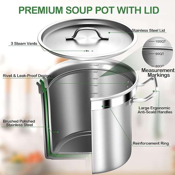 STOCKPOT Extra Large Stock Pot 100 Quart – Professional Stainless Steel Stockpot - Image 4