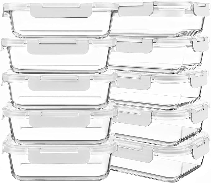 KOMUEE 10 Packs 30 oz Glass Meal Prep Containers, Glass Food Storage Containers by KOMUEEUS