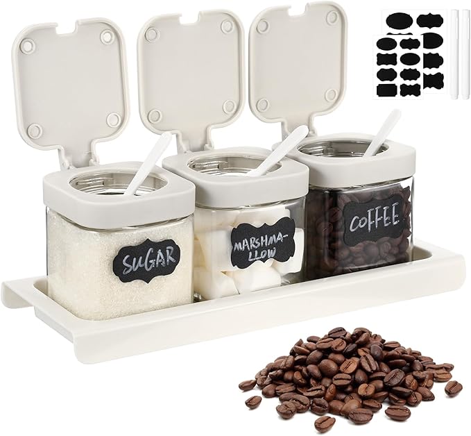 Suclain 3 Pcs Glass Coffee Containers Coffee Station Organizer Set, Airtight by Suclain