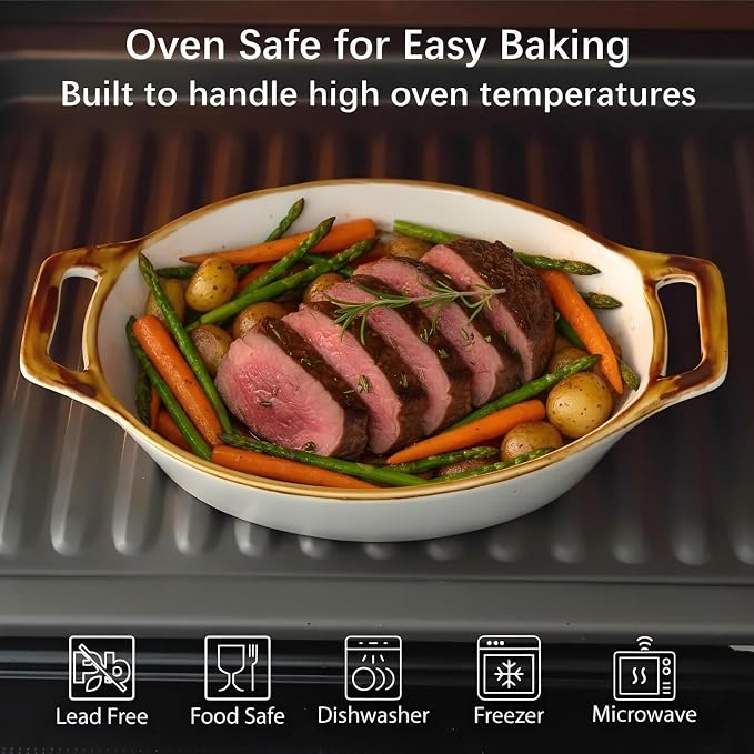 ONEMORE Au Gratin Baking Dish Oval Ceramic White Small Casserole Dish Oven Safe - Image 2