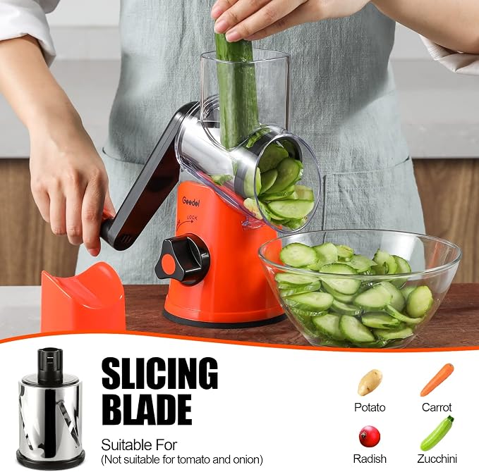 Geedel Rotary Cheese Grater, Kitchen Mandoline Vegetable Slicer - Image 3