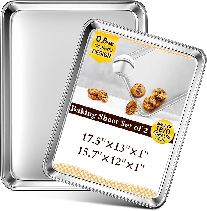 Baking Sheet Set of 2, Commercial Grade Stainless Steel Cookie Sheets by Unknown