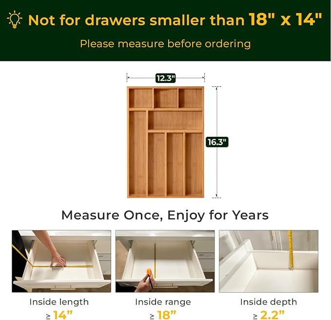 Carbonized Bamboo Kitchen Drawer Organizer, 8 Slots Silverware Organizer - Image 2