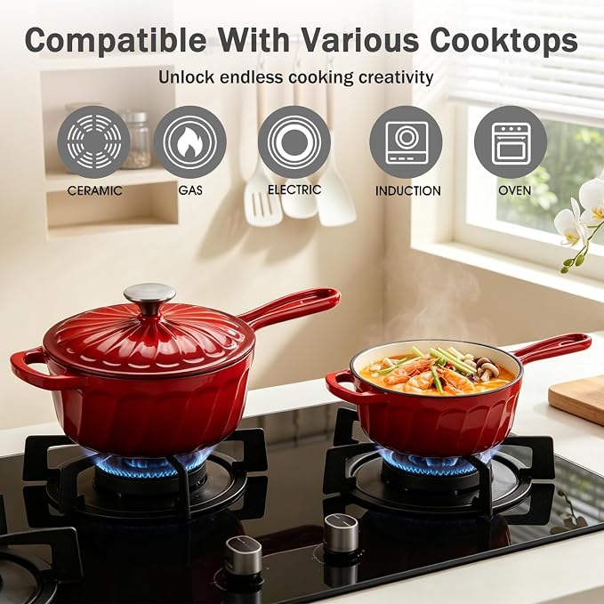 Enameled Cast Iron Sauce Pan, 2 Quart Enameled Saucepan - Image 4