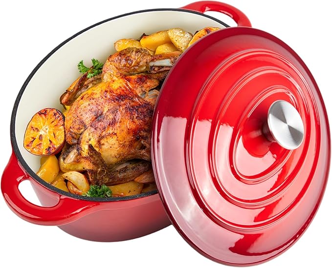 5.5 Quart Oval Enameled Cast Iron Dutch Oven Pot by Alathote