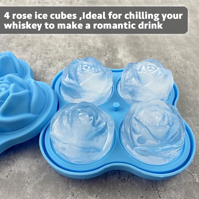 CAMKYDE Rose Ice Cube Tray 2.5 Inch, 4 Cavity Silicone Rose Ice Cube Mold - Image 4