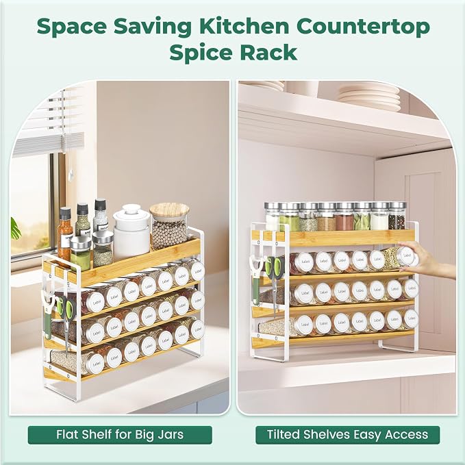 EsLuker.ly Spice Seasoning Rack Organizer Kitchen Countertop, 4 Tier Bamboo - Image 4