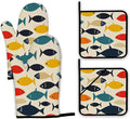 Cute Fish Oven Mitts and Pot Holders Set, Boho Kitchen Decor Heat Resistant Non by Unknown