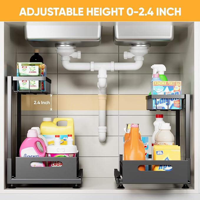 Saydear Under Sink Organizer Storage 2-Tier Premium Metal Pull-Out Kitchen - Image 2