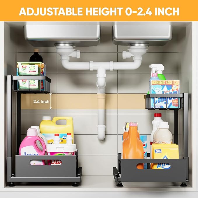Saydear Under Sink Organizer Storage 2-Tier Premium Metal Pull-Out Kitchen - Image 2