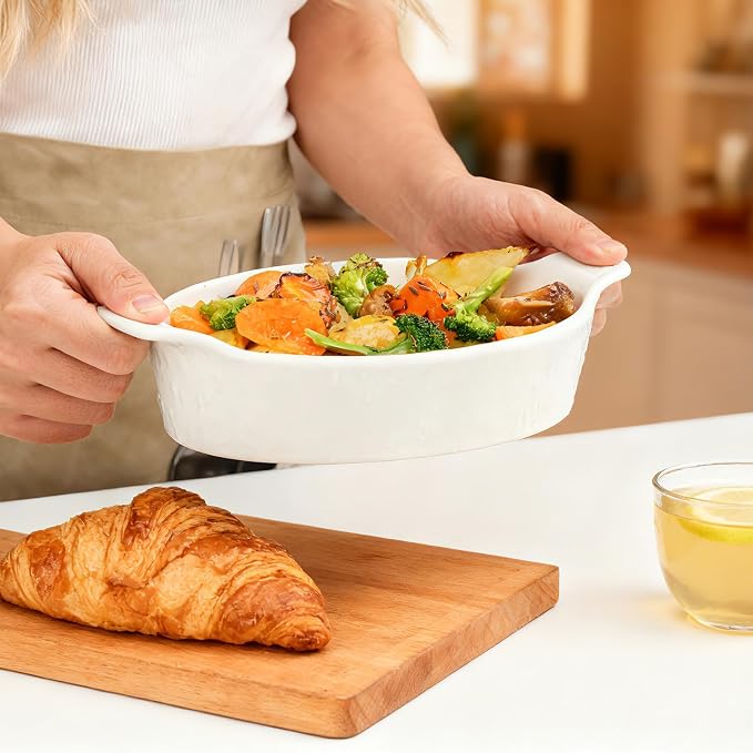 TONGDAHE Oval Au Gratin Baking Dishes Set of 4 9" x 5" 19 oz Classic white - Image 9