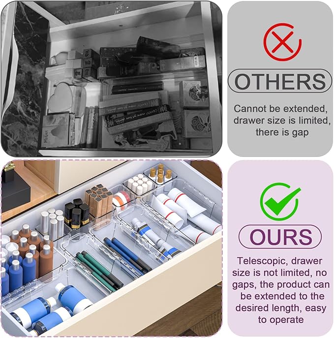 14 Pcs Clear Drawer Organizer, Adjustable Drawer Storage Box, 3-Size Desk - Image 4
