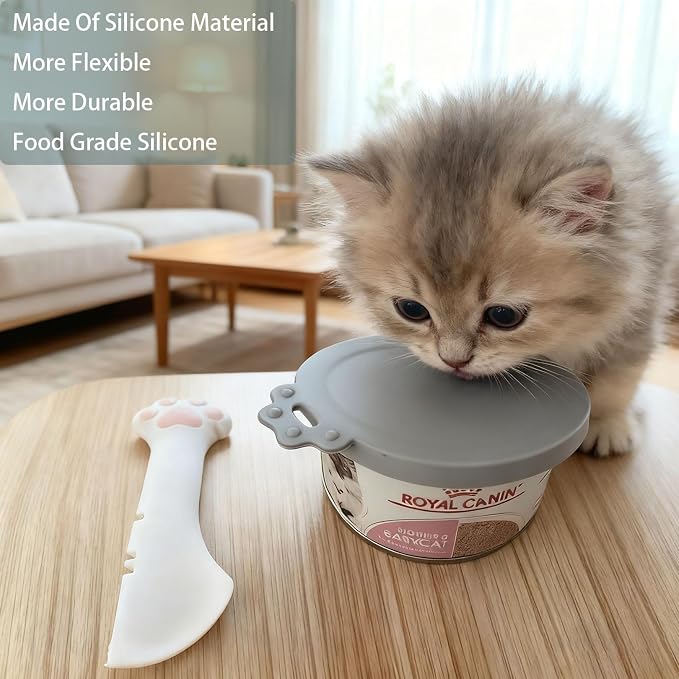 4pcs gray Pet Food Can Supplies Set，Silicone Cat Dog Food Can Lids Spoons - Image 8