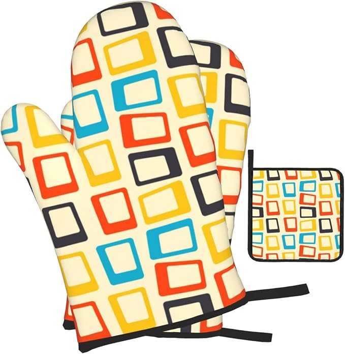Mid Century Modern Oven Mitts and Pot Holders Sets of 3 Retro Heat Resistant - Image 2
