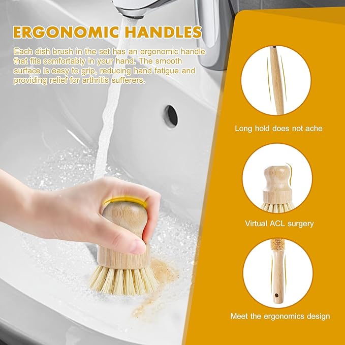 DEBETOOL 6 Piece Bamboo Dish Brush Set - Image 3