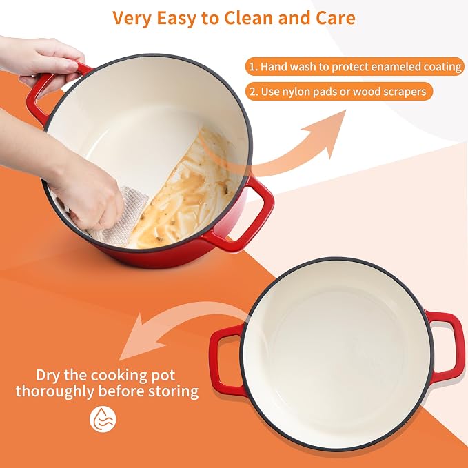 Velaze 6 QT Enameled Cast Iron Dutch Oven, Dual Handles Pot - Image 4