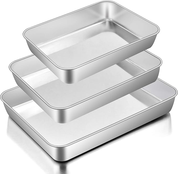 E-far Baking Pans Set of 3, Stainless Steel Sheet Cake Pan by E-far