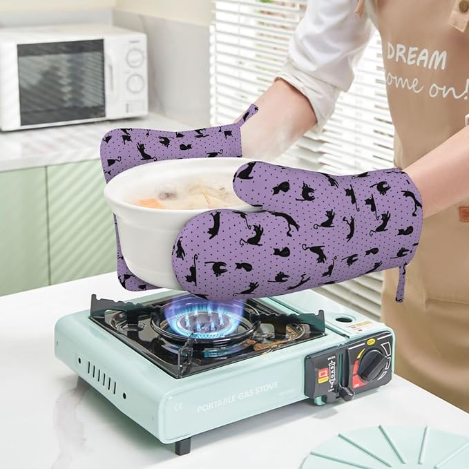 Black Cat Oven Mitts and Pot Holders Sets of 4, Resistant Hot Pads - Image 7