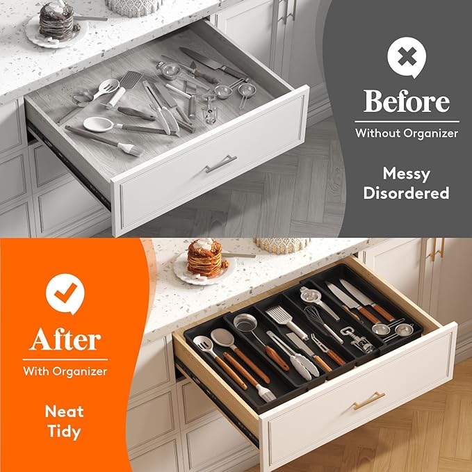Lifewit Utensil Organizer for Kitchen Drawers, Expandable Cooking Utensil Tray - Image 8