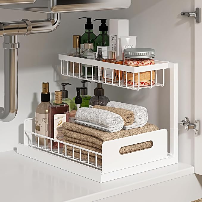 REALINN Under Sink Organizer, Pull Out Cabinet Organizer 2 Tier Slide Out Sink by REALINN