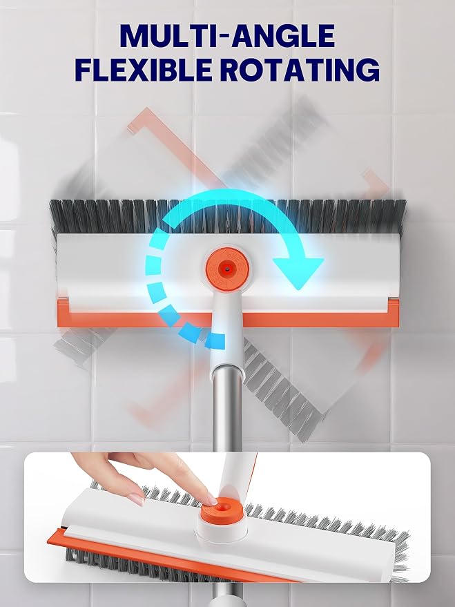 Floor Scrub Brush with Long Handle, 3 in 1 Scrape and Heavy-Duty Stiff Bristle - Image 2