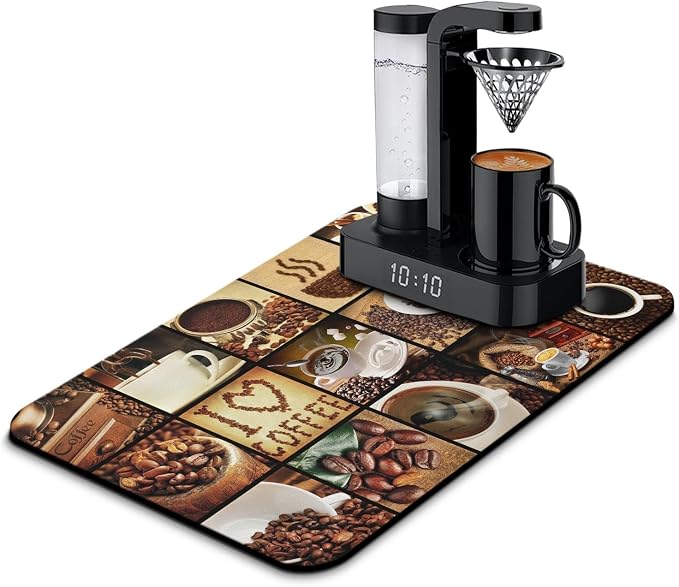 Coffee Mat 23inx15in, Anti-Slip & Waterproof Coffee Bar Accessories, Absorbent by Kuyig+Home
