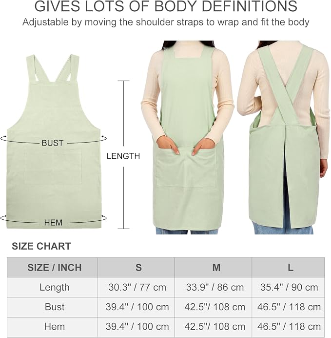 ELEZAY Aprons for Women with Pockets Plus Size Comfort Cross Back No Tie Cotton - Image 5