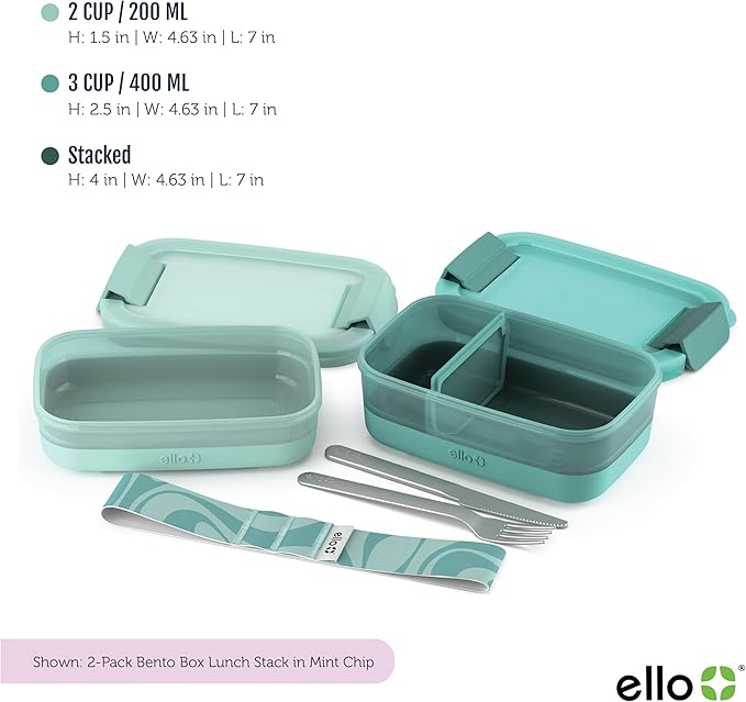 Ello 2-Pack Lunch Stack Plastic Food Storage Container Bento Box - Image 4