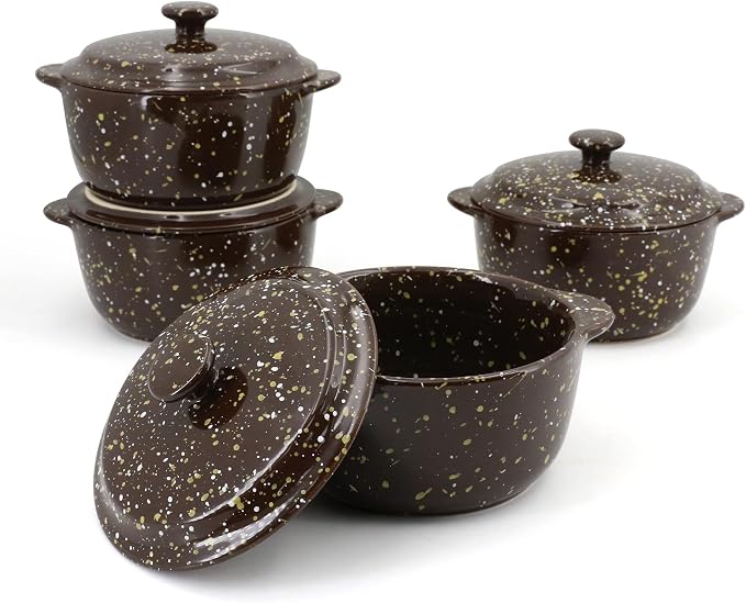 10 Oz Ceramic Mini Cocotte Set 4-Pack, Oven Safe Stoneware Casserole Dishes by Krokori