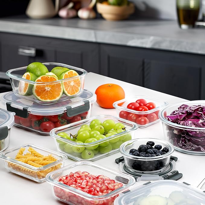 VERONES 30 Pieces Glass Meal Prep Containers Set, Stackable Glass Food Storage - Image 7