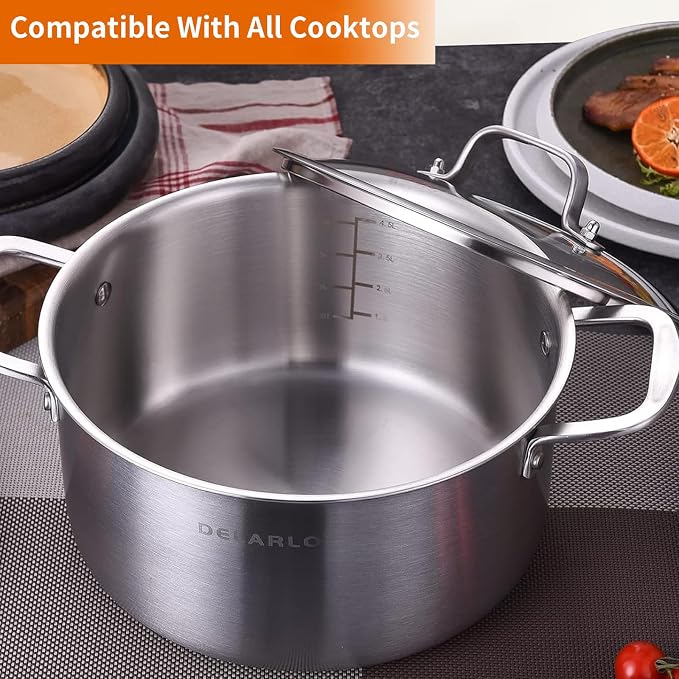 DELARLO Tri-Ply Stainless Steel Stock Pot, 5 Quart Stockpot - Image 6
