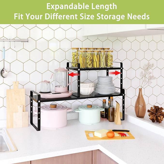 Across-Star Expandable Cabinet Shelf Organizer Rack, Stackable Kitchen Counter - Image 5