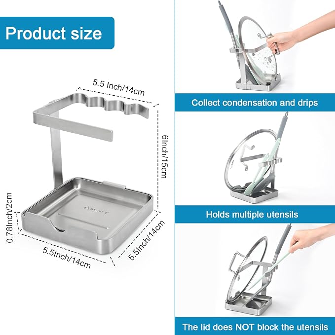 SOLEADER Pot Lid Holder While Cooking, 2 in 1 Stainless Steel Upright Spoon Rest - Image 5
