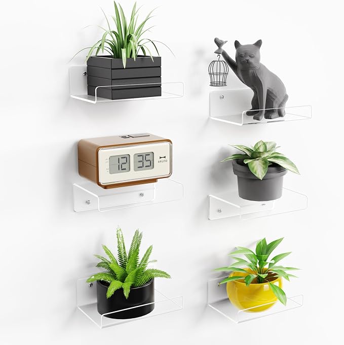 upsimples 6 Pack 6x4 Inches Acrylic Small Shelves, Floating Shelves by upsimples