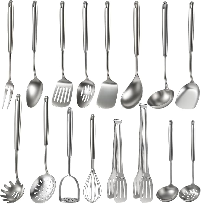 Newness 16 Pcs Cooking Utensils Set, 304 Stainless Steel Kitchen Utensils Set by NewnessFocusOnStainlessSteel