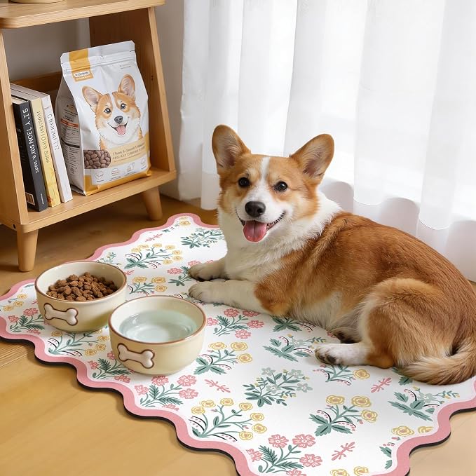 LOKHOM Scalloped Floral Dish Drying Mat, Cuttable Hide Stain Non-slip Drying Mat - Image 5