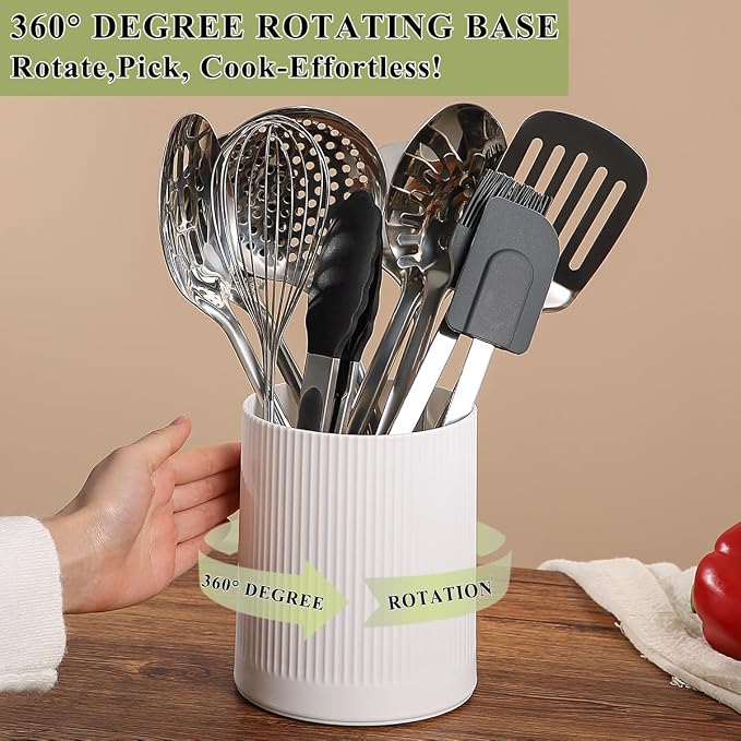 HOMQUEN 360° Rotating Utensil Holder, 6.3''+4.7'' Plastic Kitchen Utensil Holder - Image 3