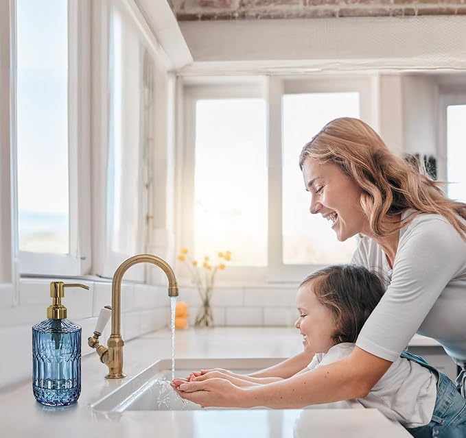JASAI 18Oz Blue Glass Soap Dispenser - Image 6