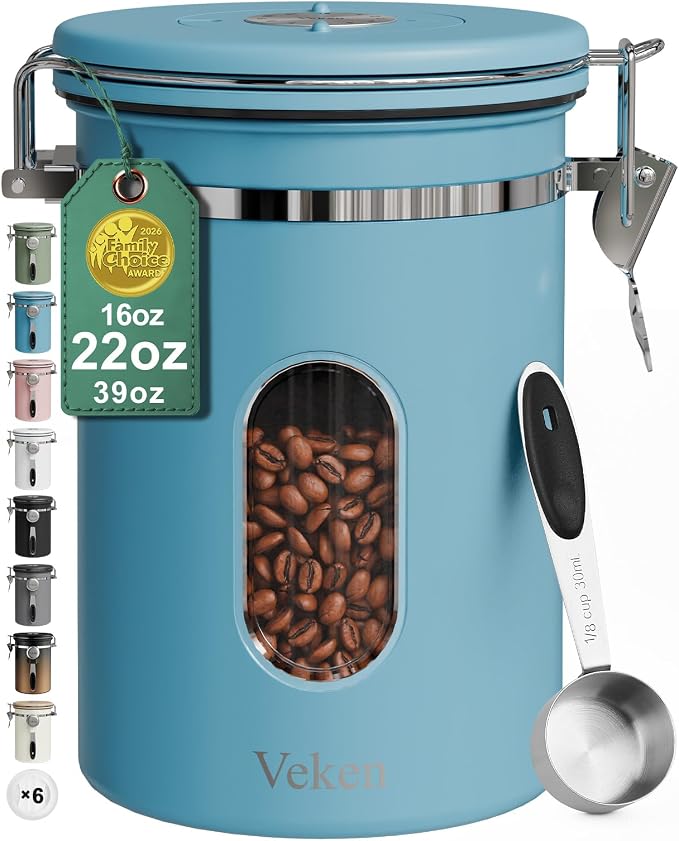 Veken Coffee Canister with Window, Airtight Stainless Steel Kitchen Food by Veken