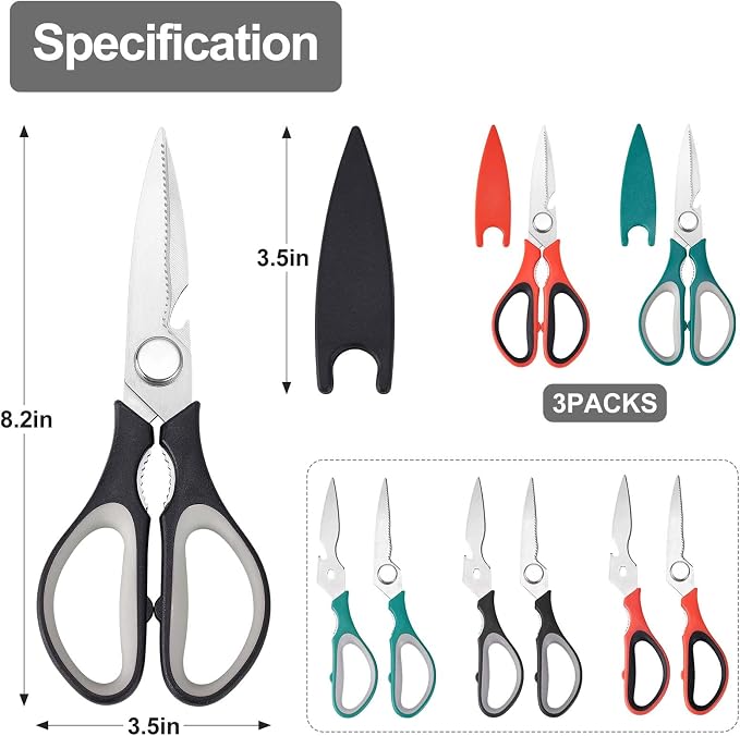 3-Pack Kitchen Scissor All Purpose Kitchen Shears Heavy Duty Scissors Stainless - Image 6