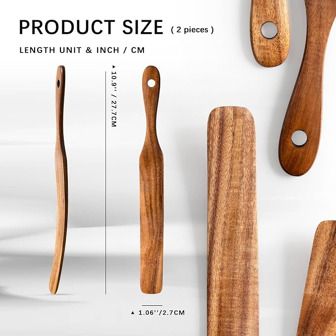 Wooden Spatula for Cooking Set of 2 – 11 Inch Teak Wood Spatula - Image 2